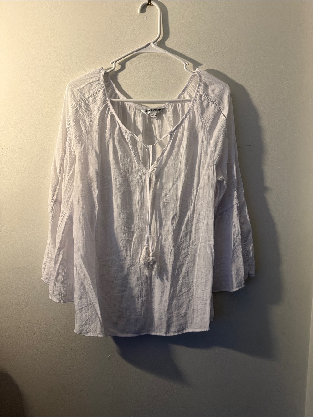 Counterparts White Peasant Tunic with Tie Front